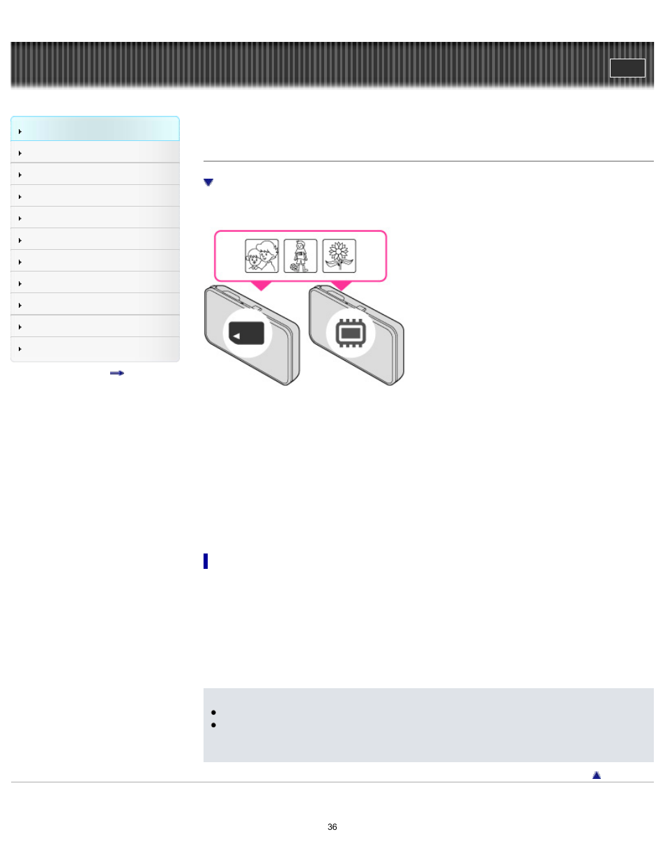 Using the internal memory | Sony DSC-TX200V User Manual | Page 36 / 281