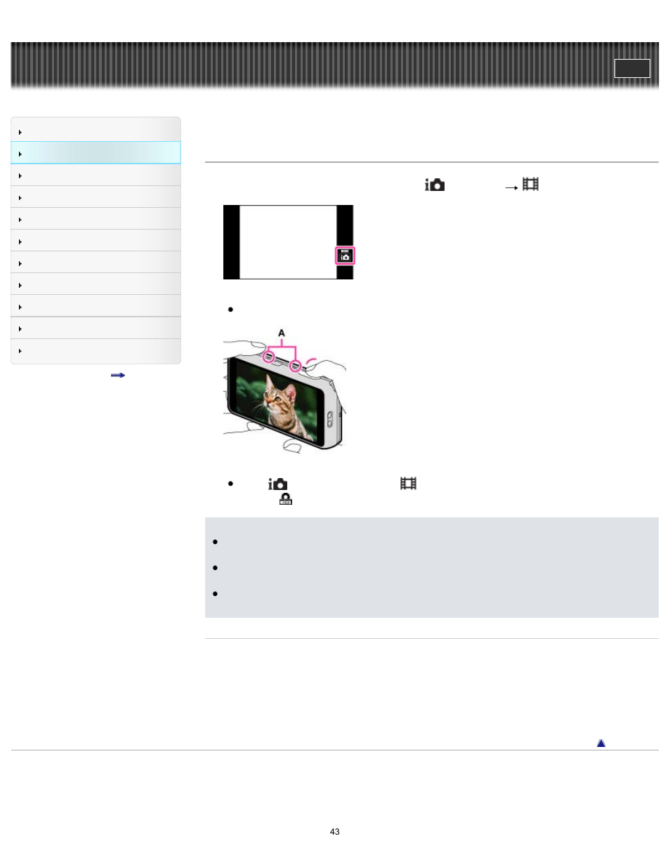 Shooting movies, Cyber-shot user guide | Sony DSC-TX200V User Manual | Page 43 / 281