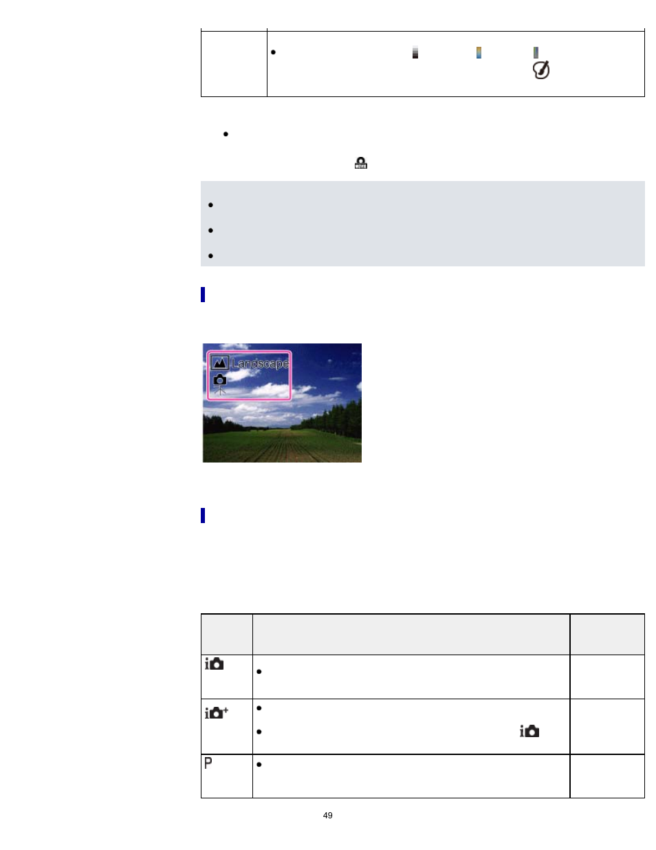 On scene recognition, Features of auto shooting modes | Sony DSC-TX200V User Manual | Page 49 / 281