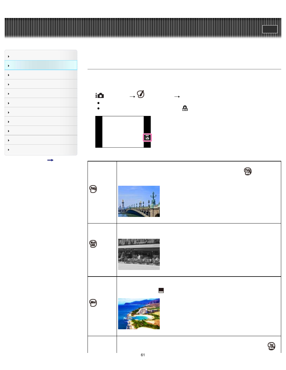 Picture effect, Details, Cyber-shot user guide | Sony DSC-TX200V User Manual | Page 61 / 281
