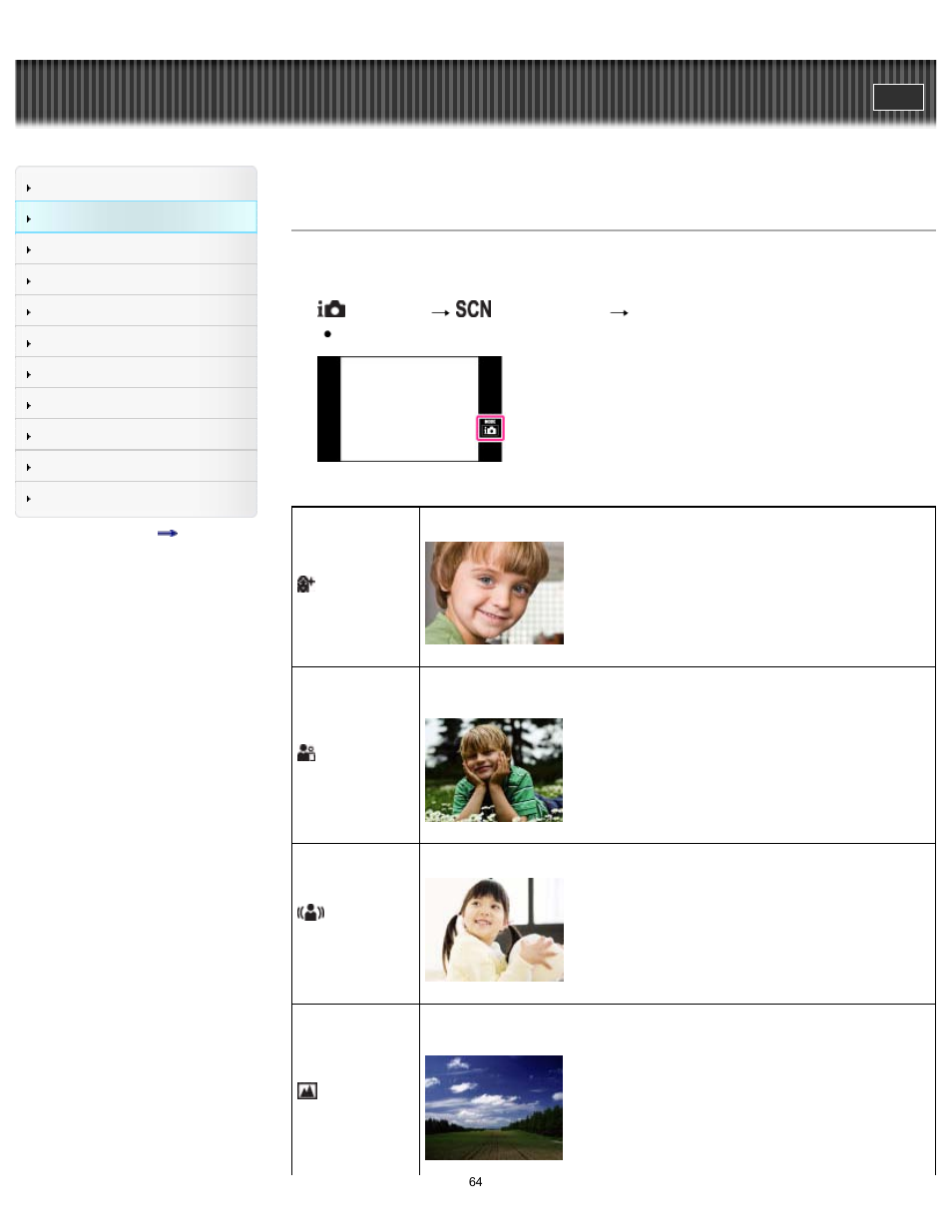 Scene selection, Details, Cyber-shot user guide | Sony DSC-TX200V User Manual | Page 64 / 281