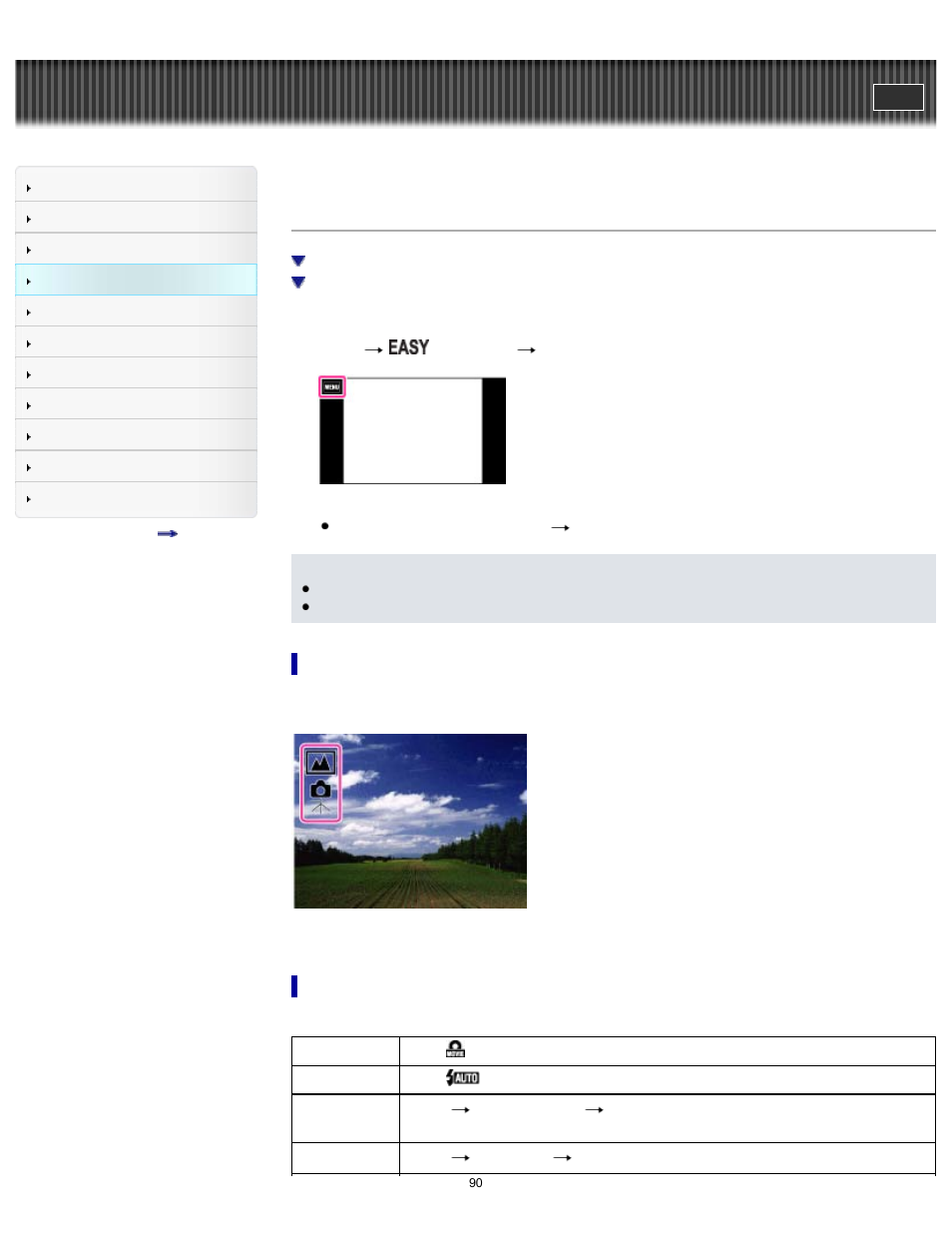 Easy mode, Cyber-shot user guide | Sony DSC-TX200V User Manual | Page 90 / 281