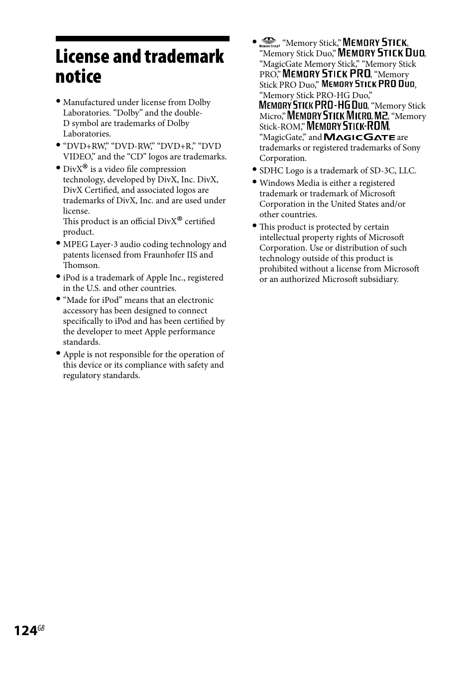 License and trademark notice | Sony WHG-SLK1I User Manual | Page 124 / 127