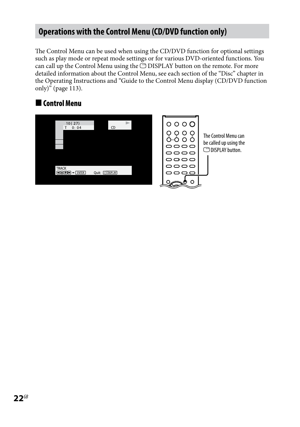 Control menu | Sony WHG-SLK1I User Manual | Page 22 / 127