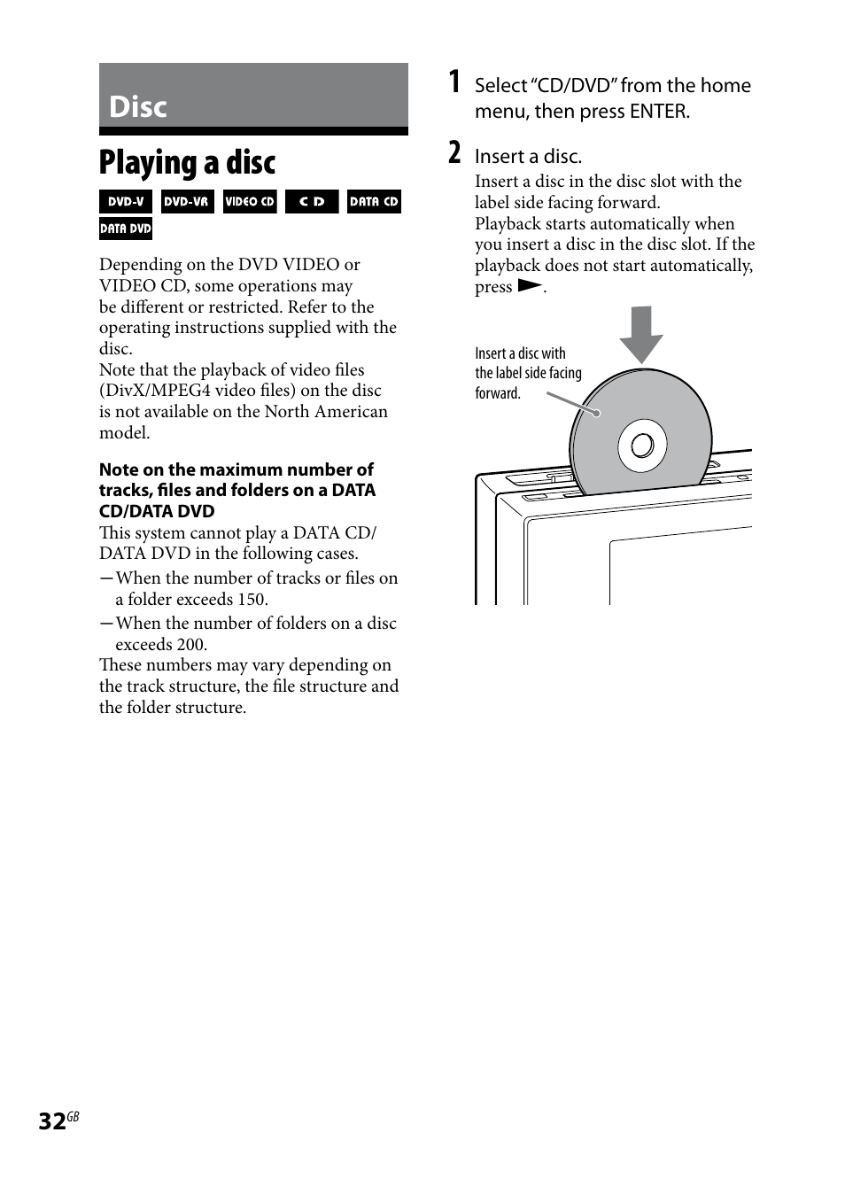 Disc, Playing a disc | Sony WHG-SLK1I User Manual | Page 32 / 127