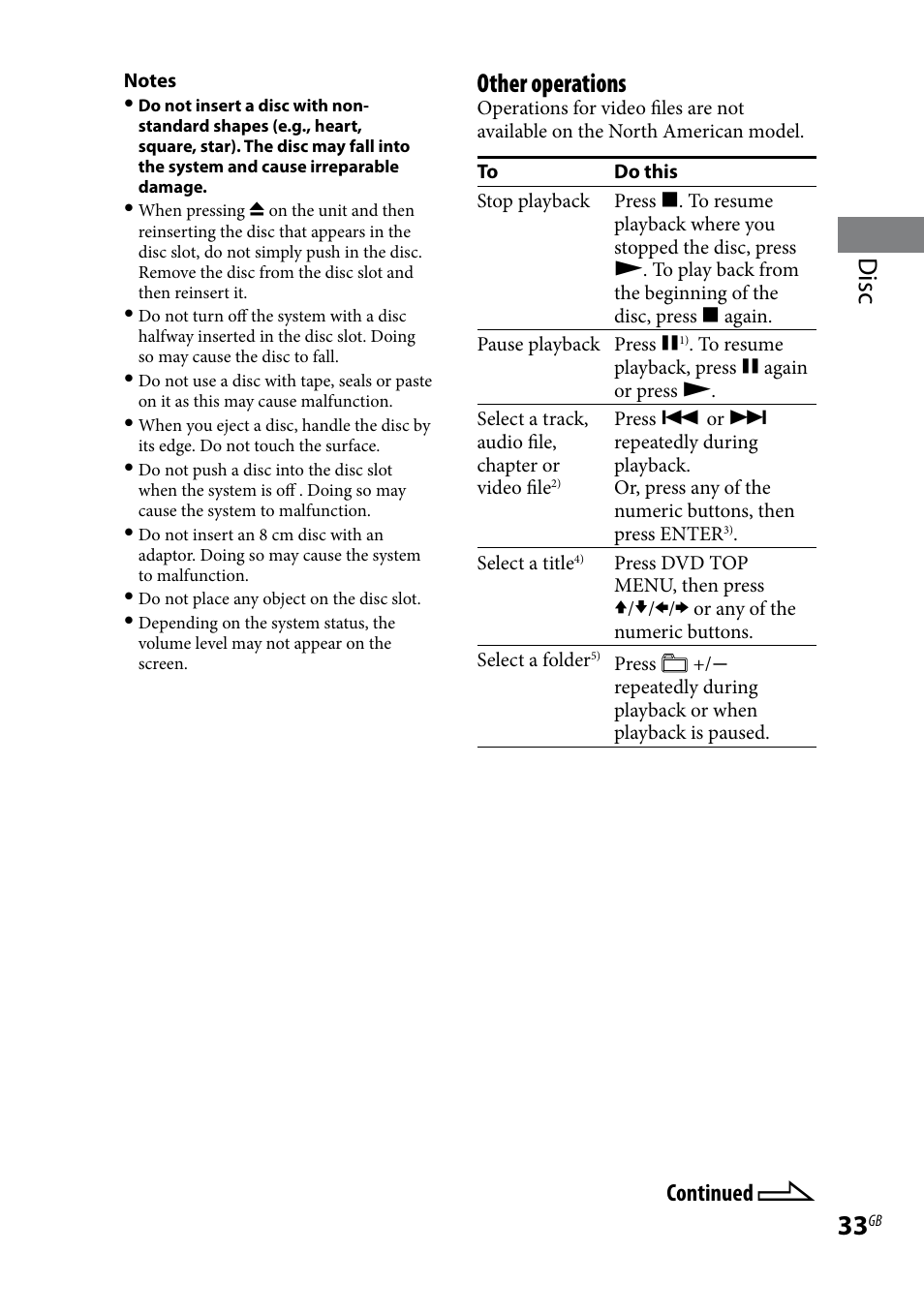 Disc, Other operations, Continued | Sony WHG-SLK1I User Manual | Page 33 / 127