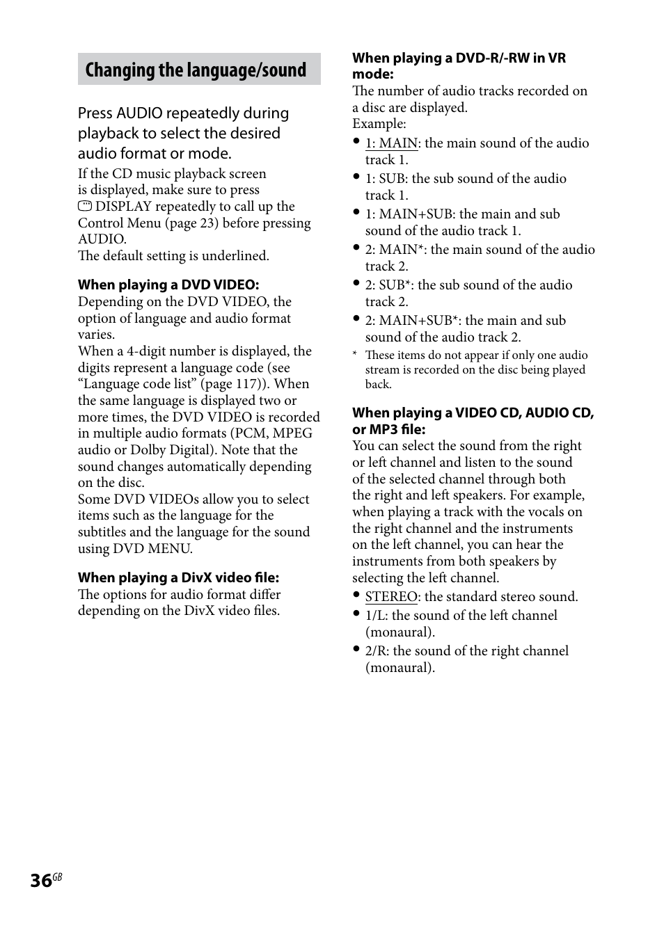 Changing the language/sound | Sony WHG-SLK1I User Manual | Page 36 / 127