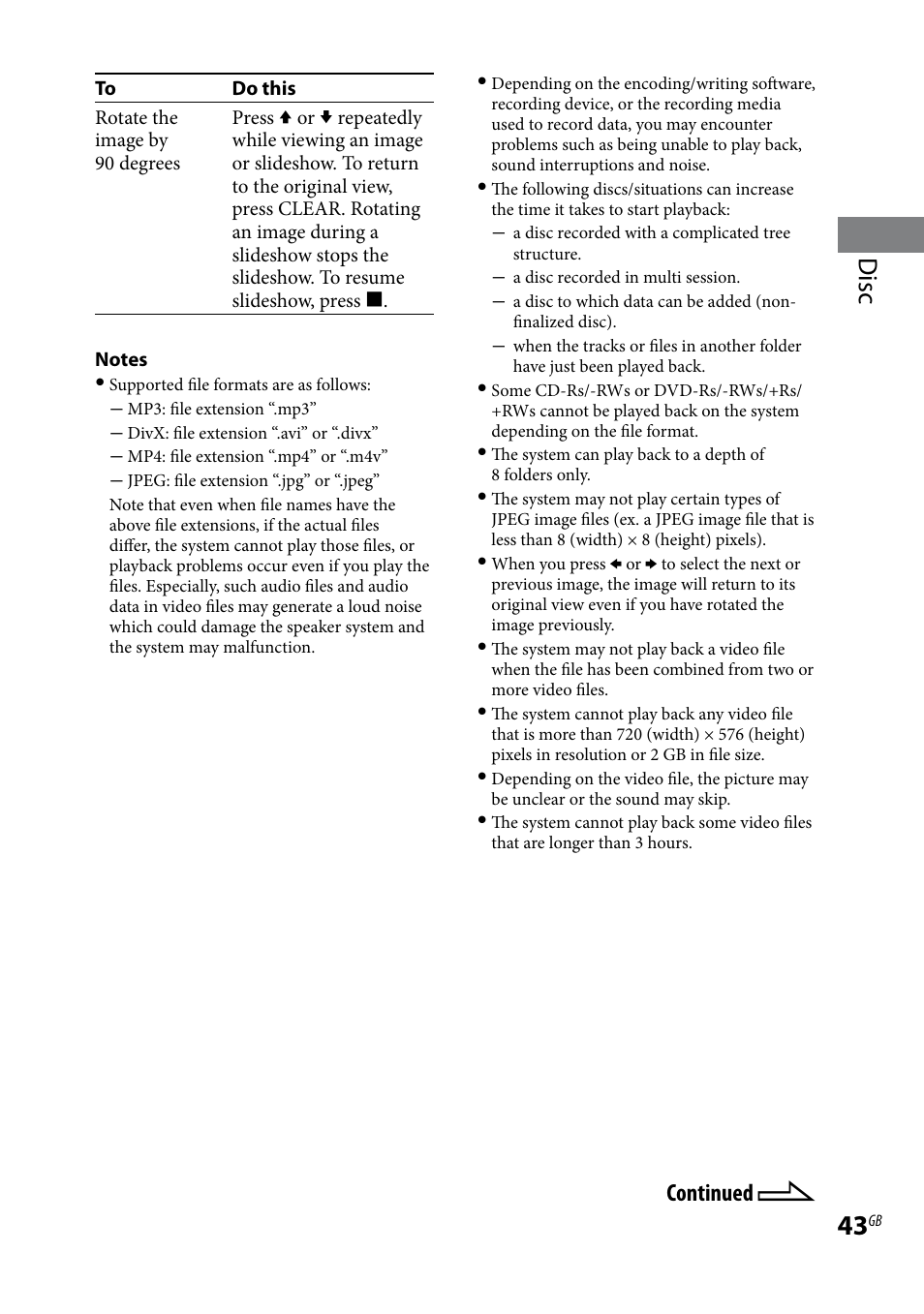Disc, Continued | Sony WHG-SLK1I User Manual | Page 43 / 127