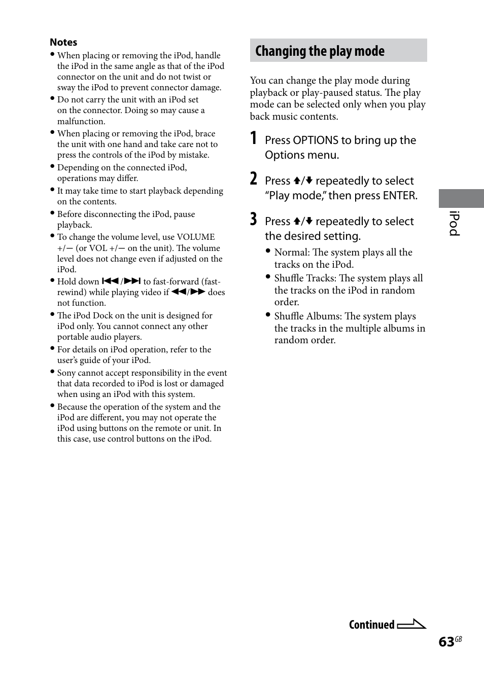 Changing the play mode, Ip od | Sony WHG-SLK1I User Manual | Page 63 / 127