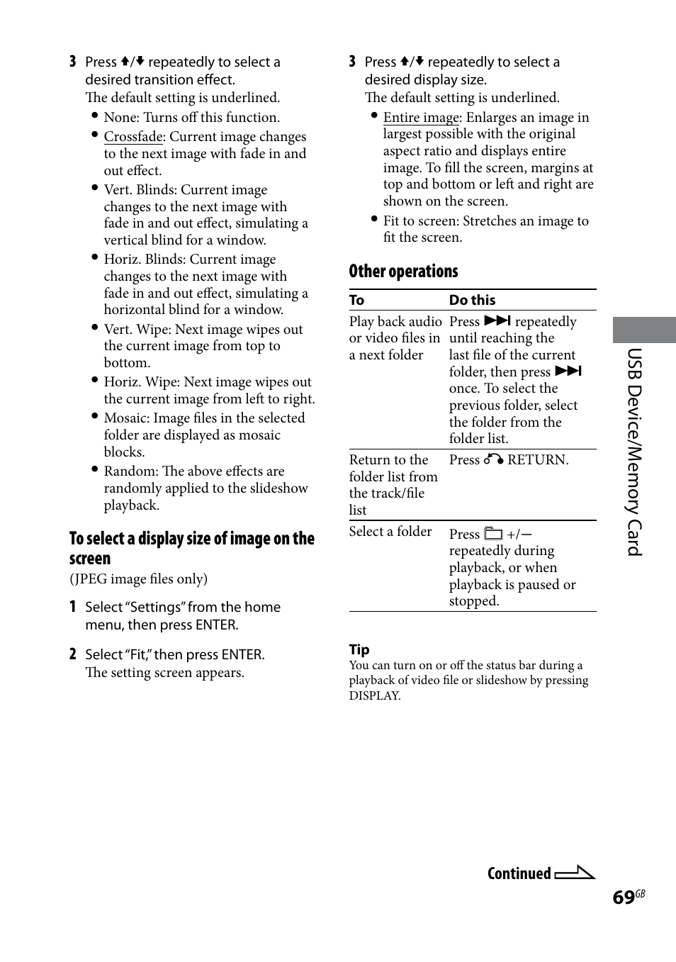 Usb d evic e/m emor y c ar d, Other operations | Sony WHG-SLK1I User Manual | Page 69 / 127