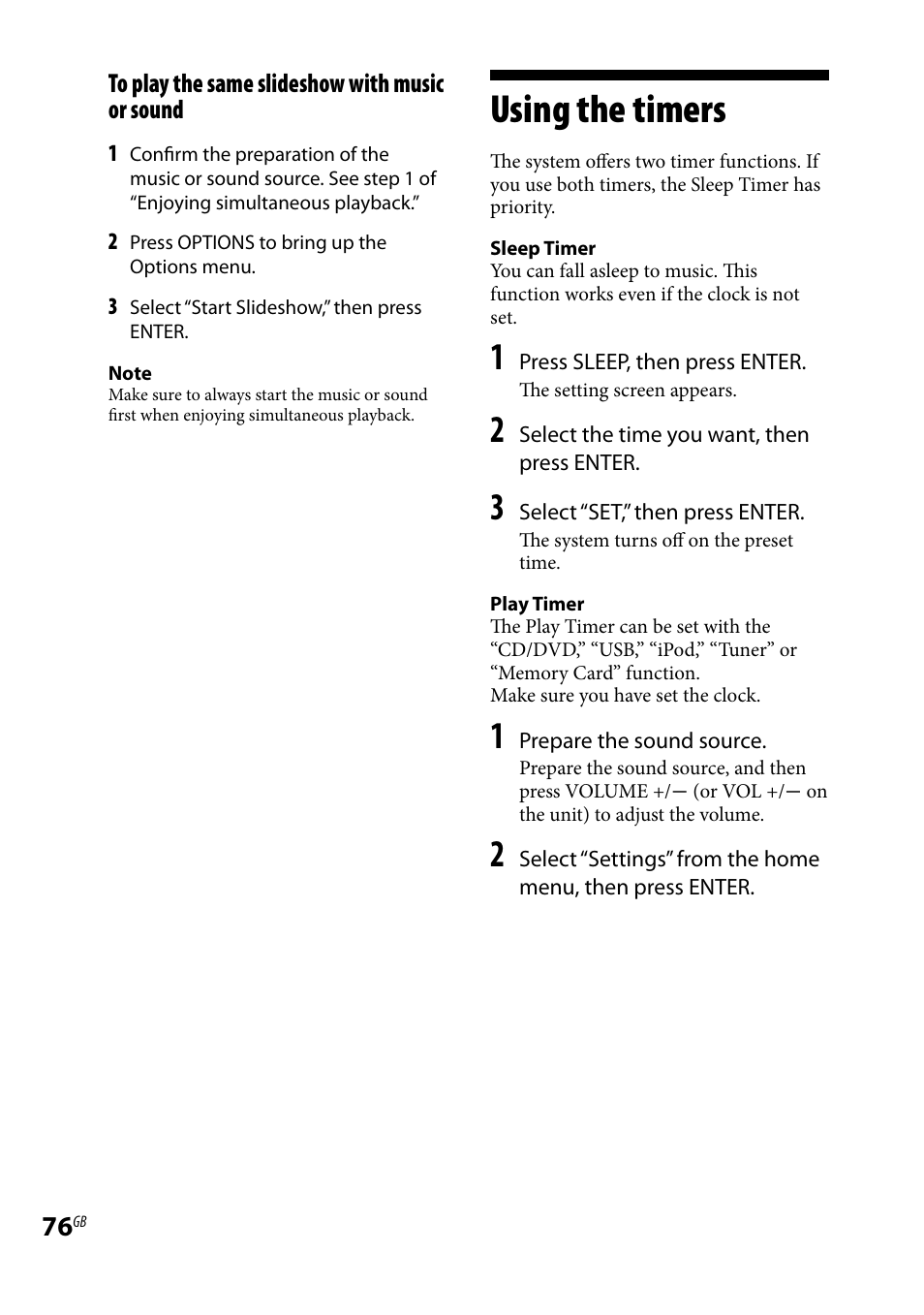 Using the timers | Sony WHG-SLK1I User Manual | Page 76 / 127