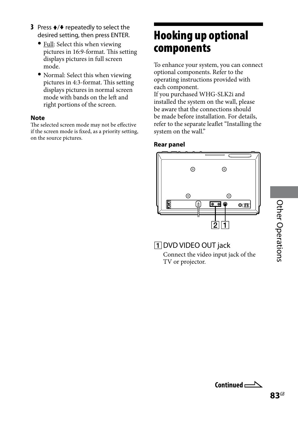 Hooking up optional components, Hooking up optional, Components | Other oper ations | Sony WHG-SLK1I User Manual | Page 83 / 127