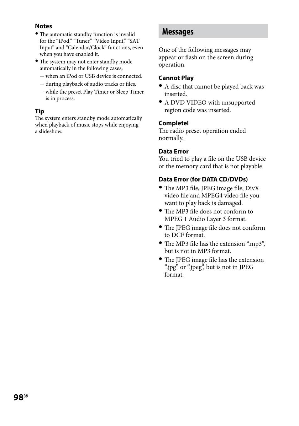 Messages | Sony WHG-SLK1I User Manual | Page 98 / 127