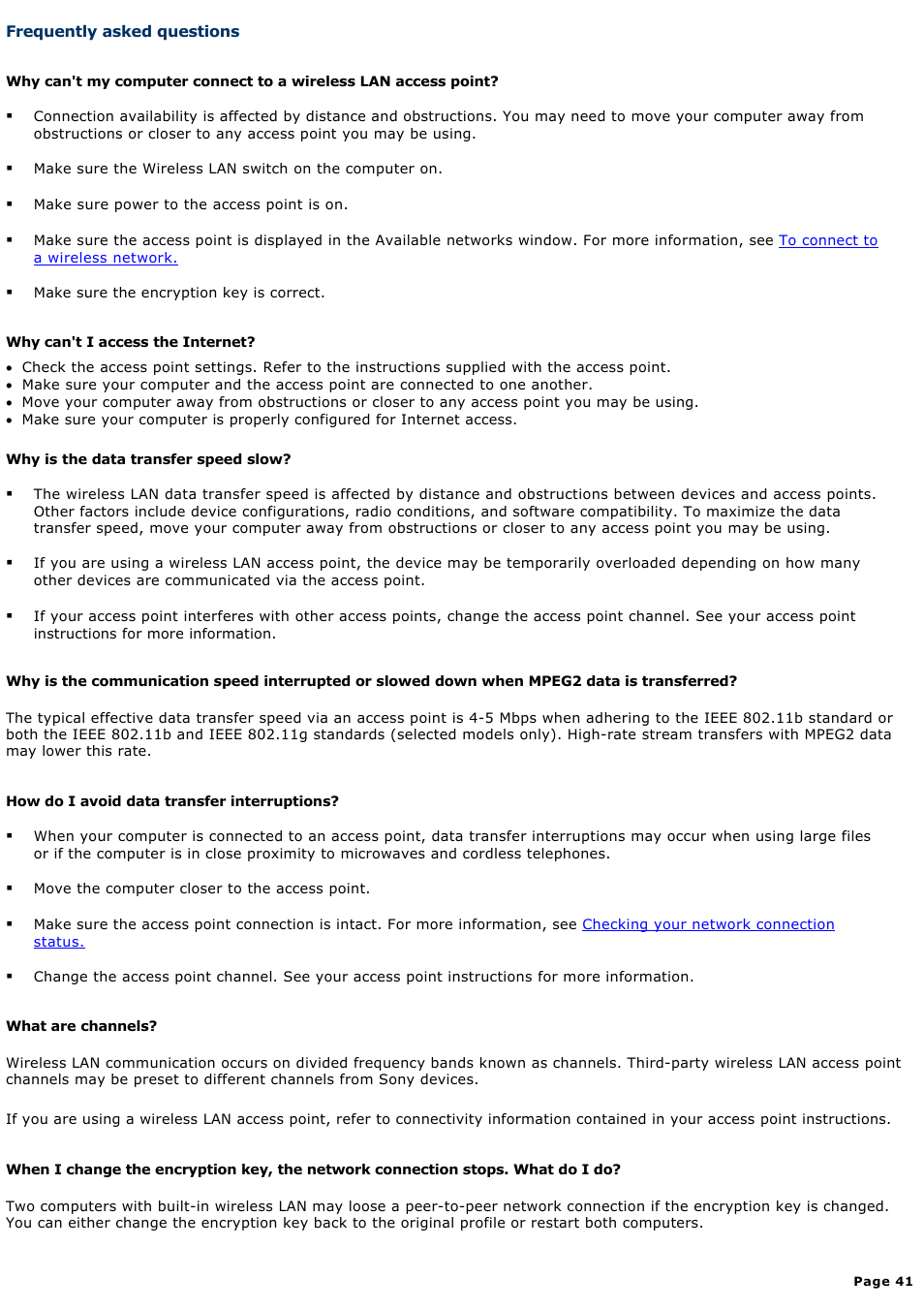 Frequently asked questions | Sony PCG-Z1VAP2 User Manual | Page 41 / 170