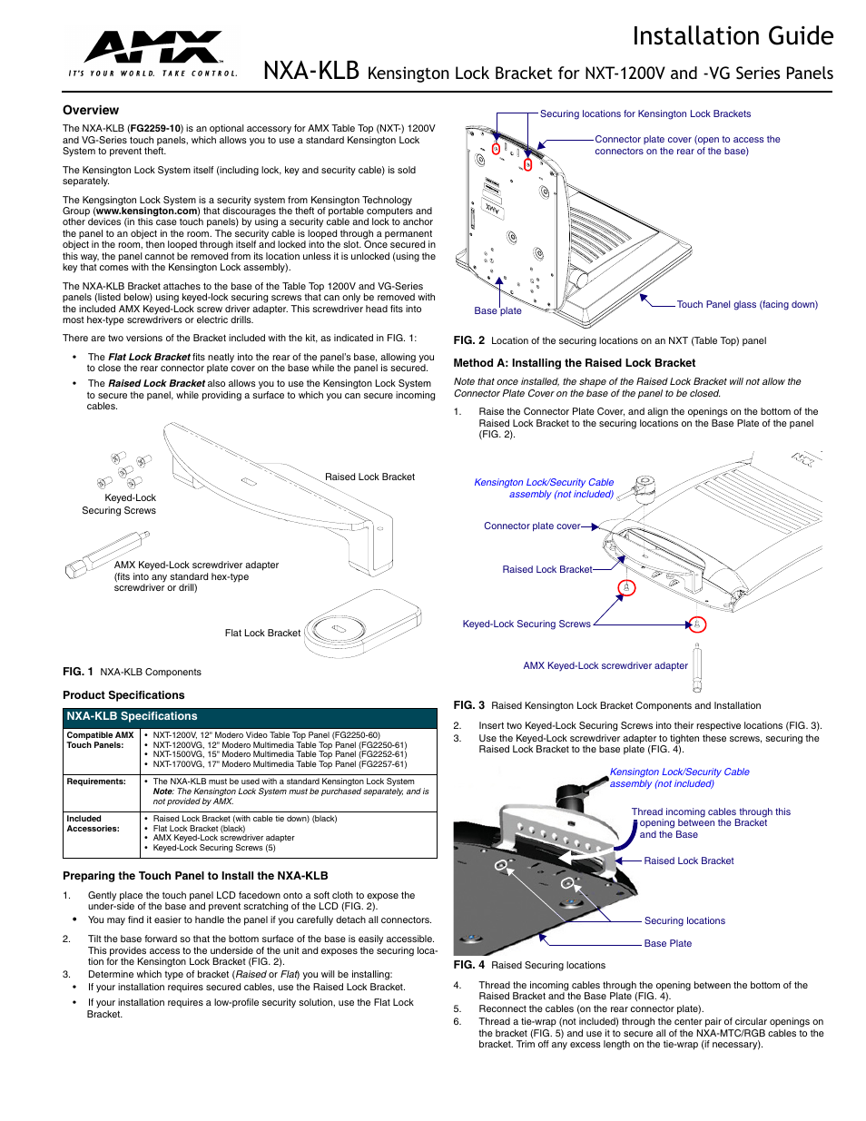 AMX Kensington Lock Bracket NXA-KLB User Manual | 2 pages
