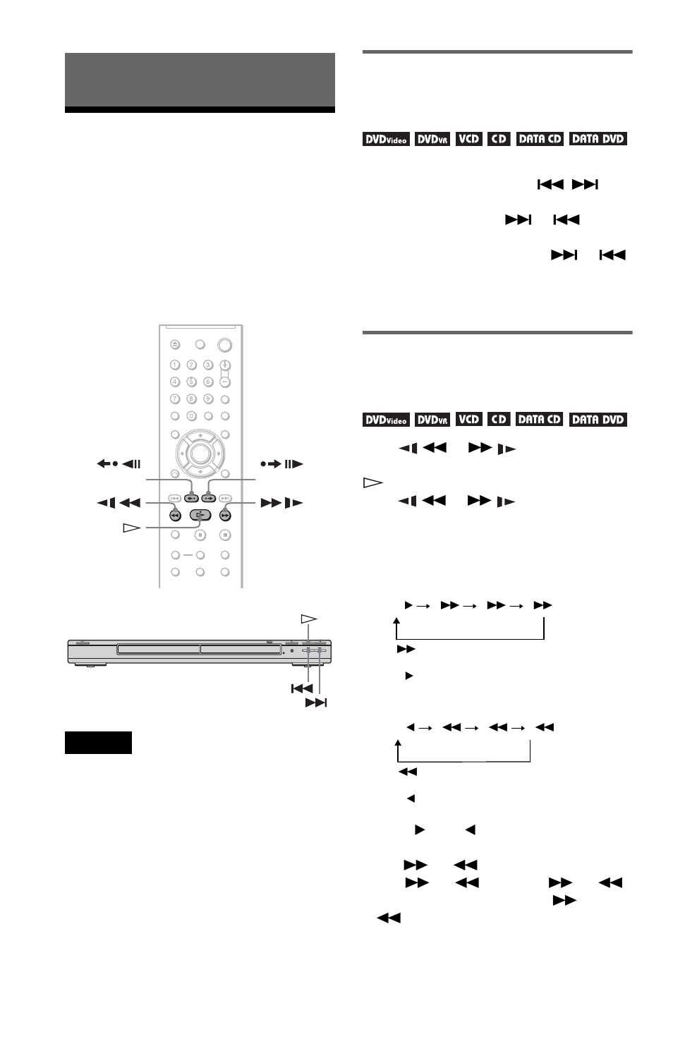 L0 - searching for a scene, Searching for a scene, Searching for a particular point on a disc | Ns (34), Search, scan, slow-motion play, freeze frame) | Sony DVP-NS71HP User Manual | Page 34 / 78