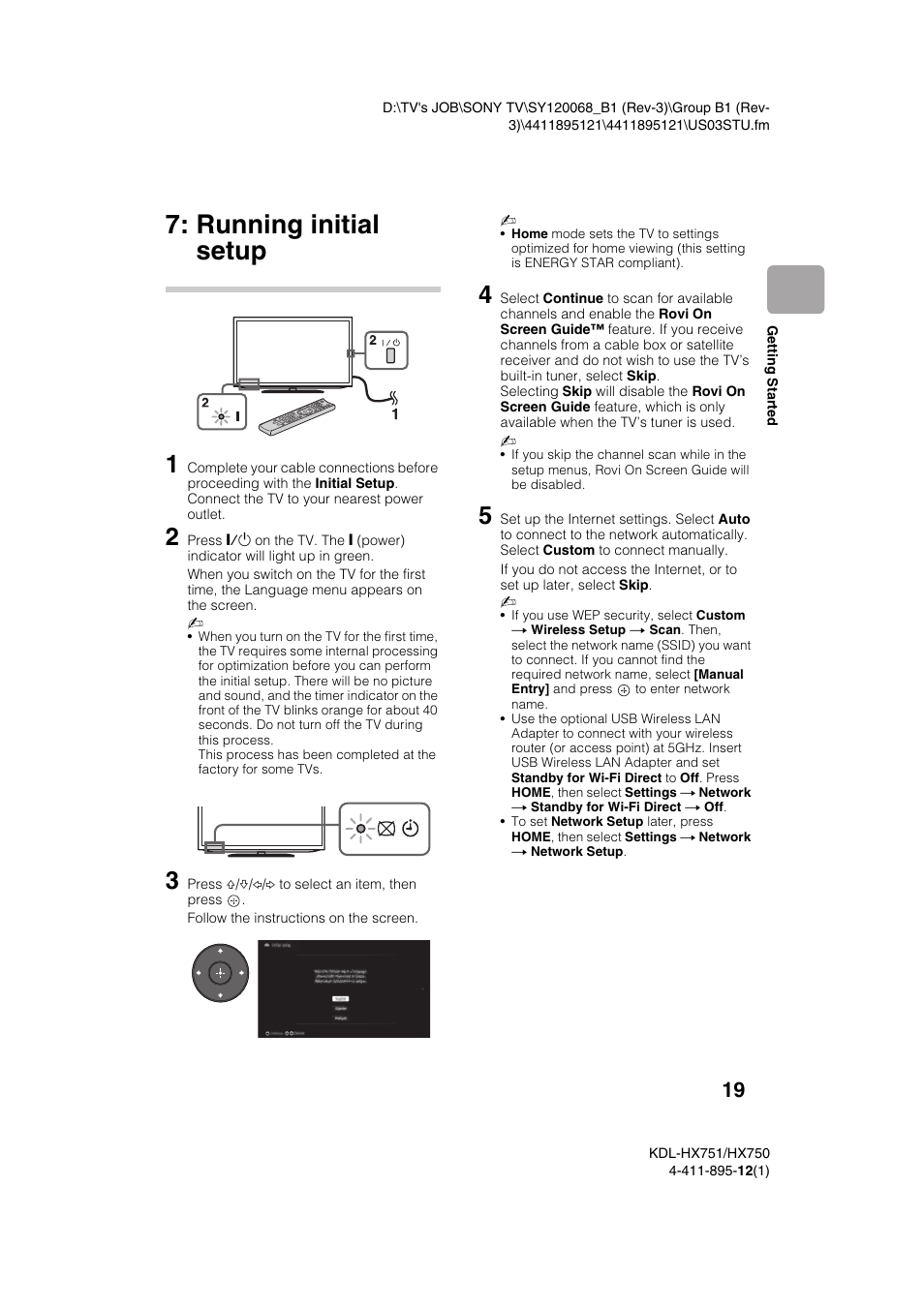 Running initial setup | Sony KDL-55HX751 User Manual | Page 19 / 36