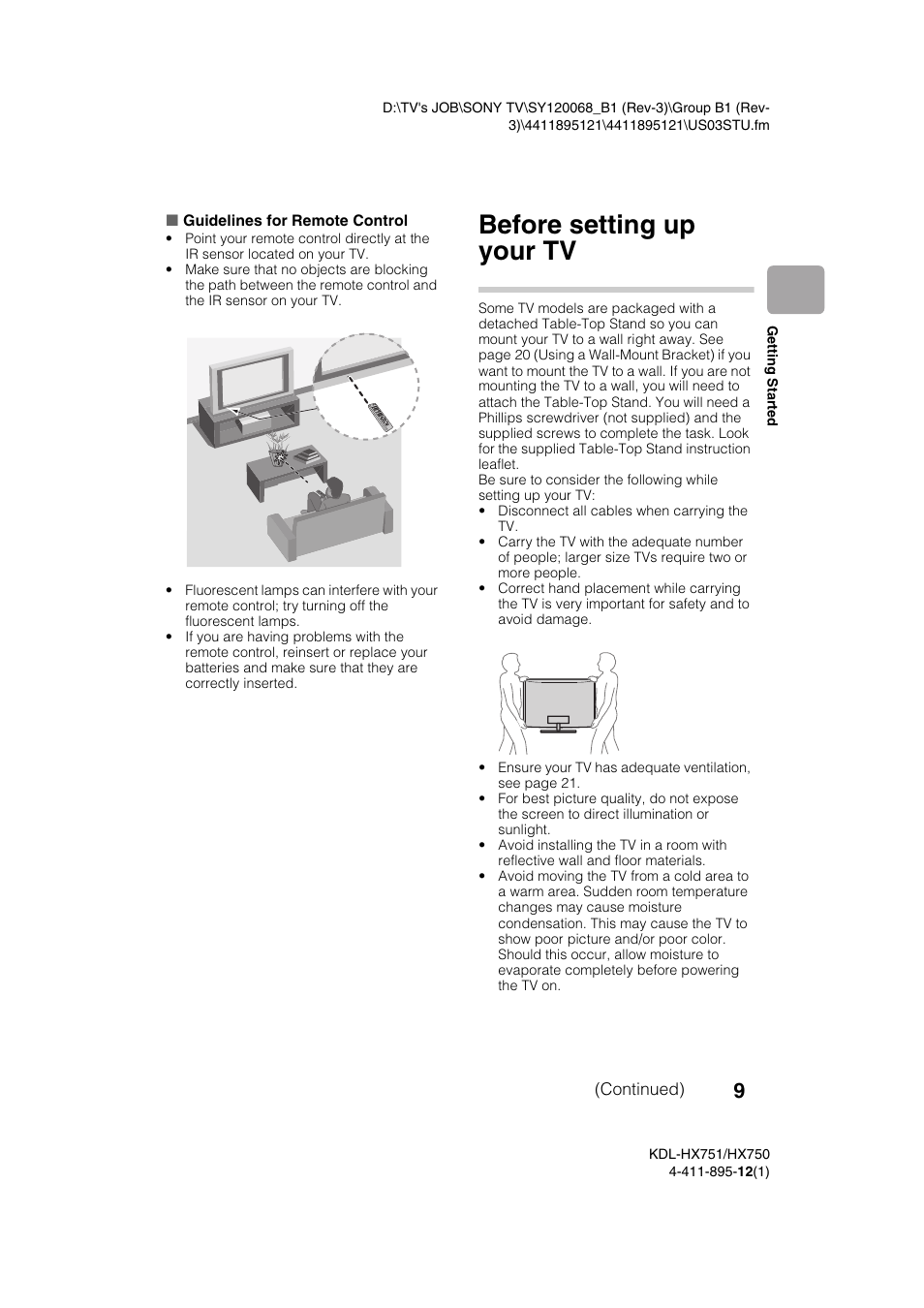 Before setting up your tv | Sony KDL-55HX751 User Manual | Page 9 / 36