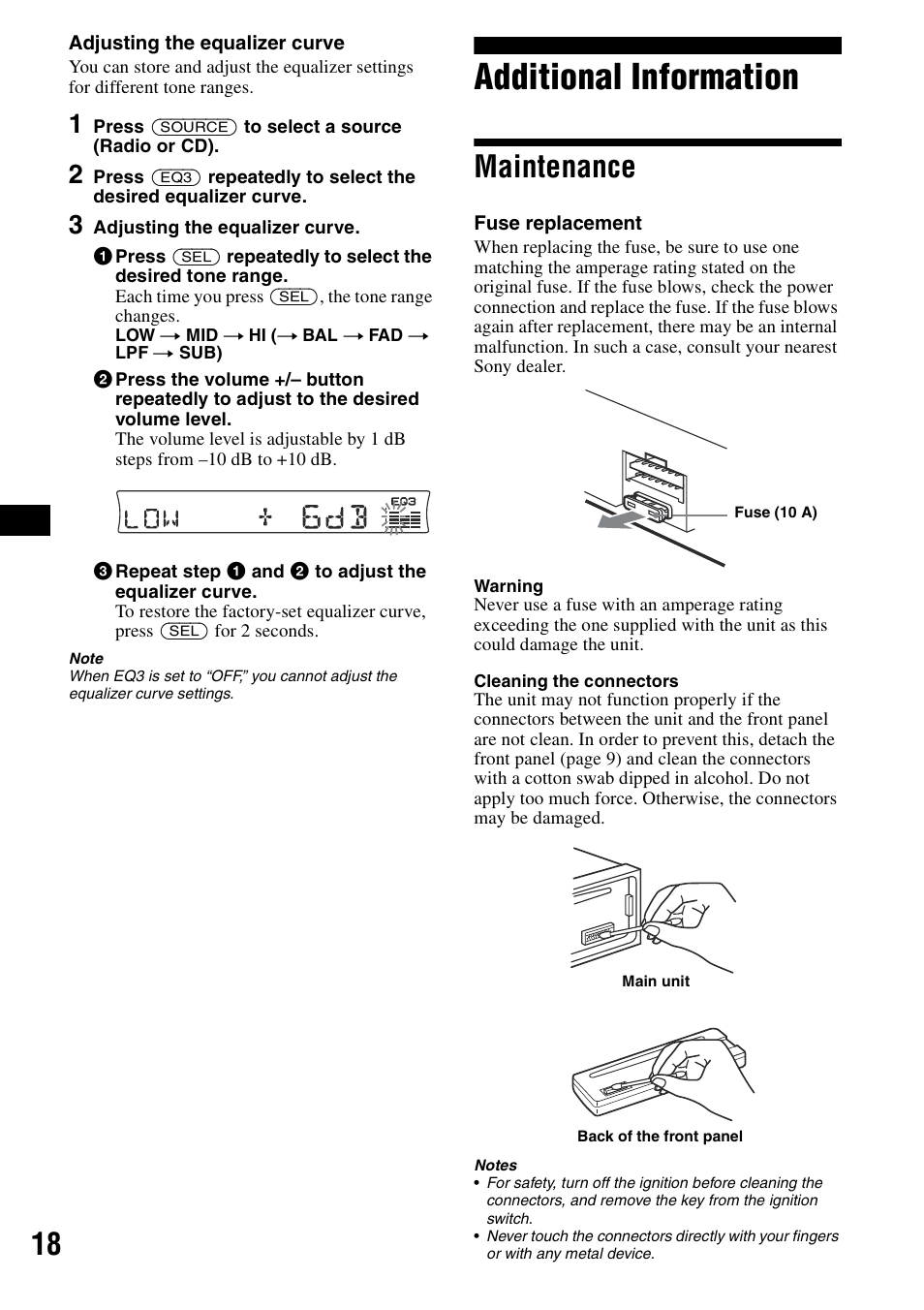 Additional information, Maintenance | Sony CDX-R3300 User Manual | Page 18 / 68