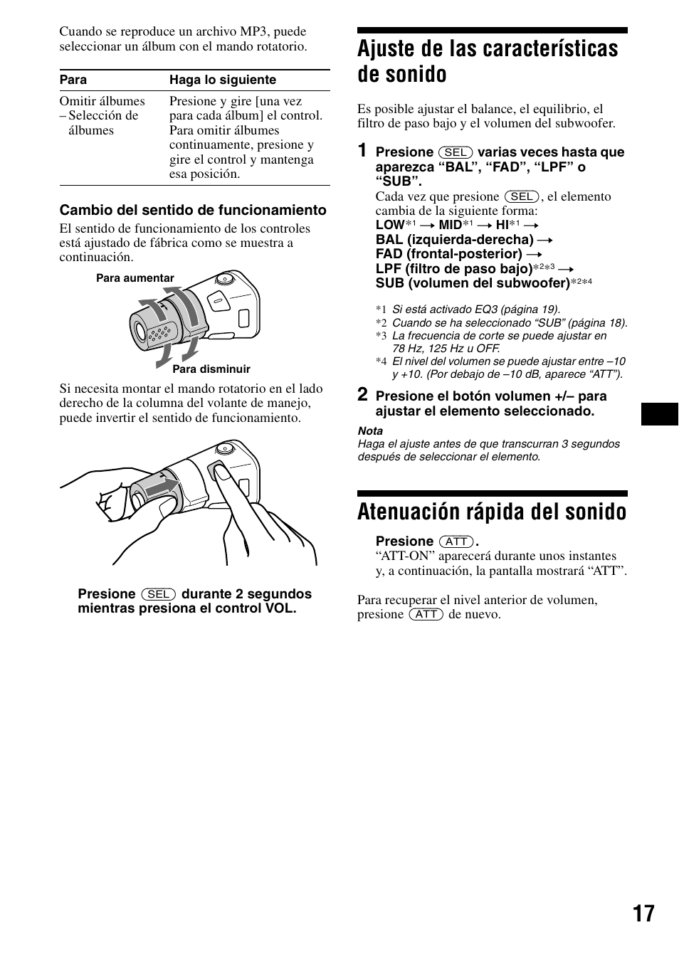 Ajuste de las características de sonido, Atenuación rápida del sonido | Sony CDX-R3300 User Manual | Page 39 / 68