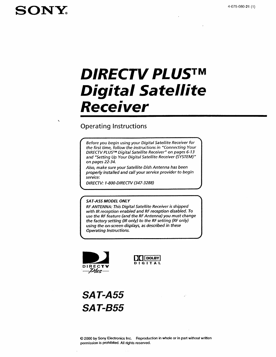 Sony SAT-A55 User Manual | 80 pages