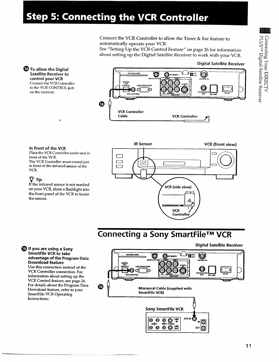 Step 5: connecting the vcr controller, Connecting a sony smartfile^*^ vcr, Sl o | Trip | Sony SAT-A55 User Manual | Page 11 / 80