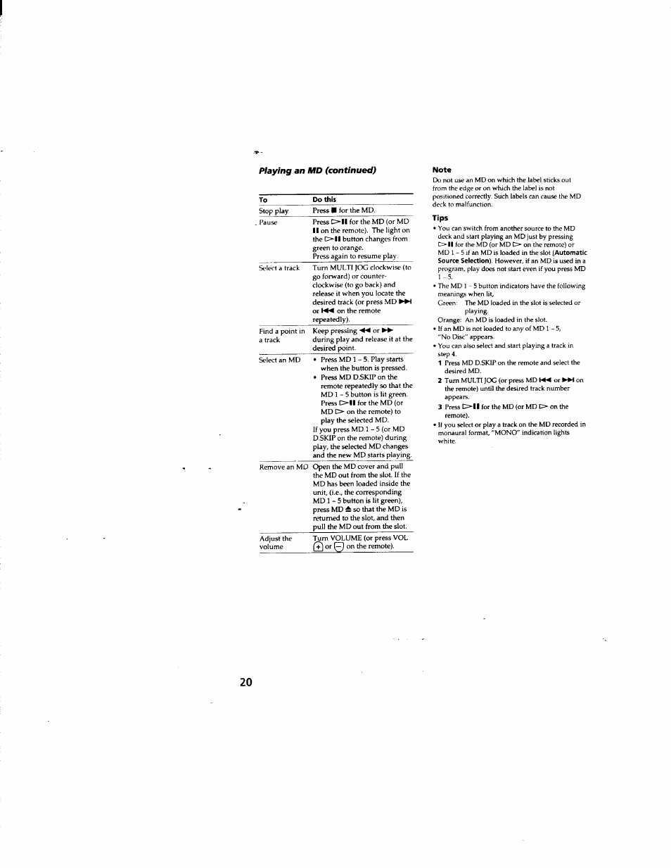 Tips | Sony DHC-MD555 User Manual | Page 20 / 100