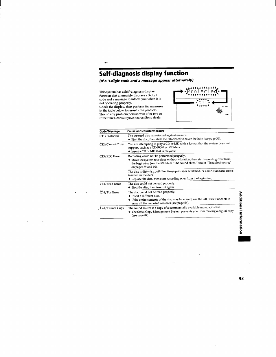 Self-diagnosis display function | Sony DHC-MD555 User Manual | Page 93 / 100