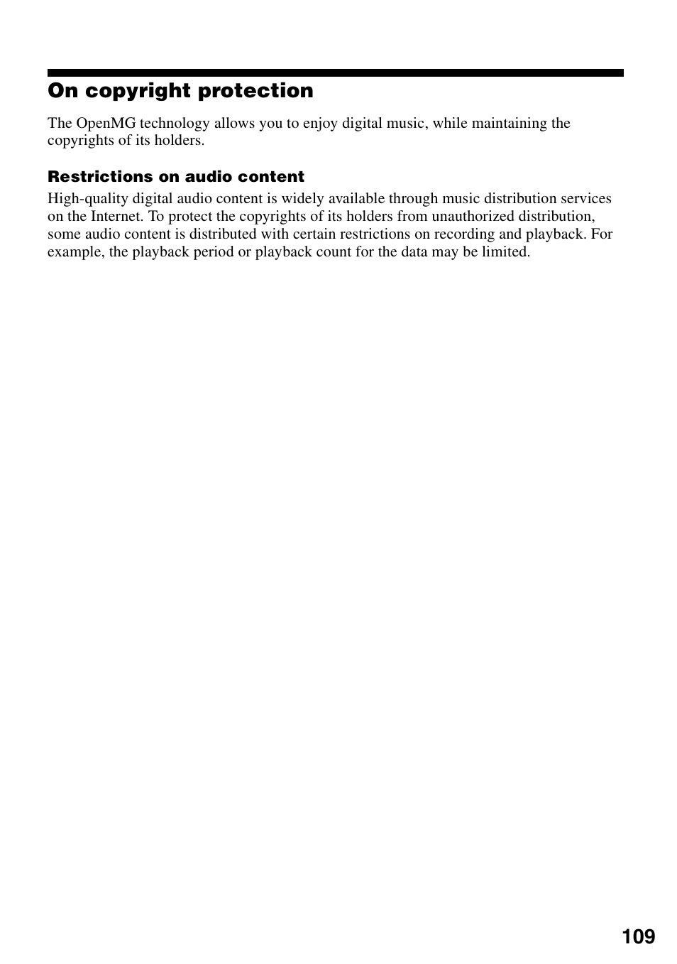 On copyright protection, 109 on copyright protection | Sony MZ-RH910 User Manual | Page 109 / 115