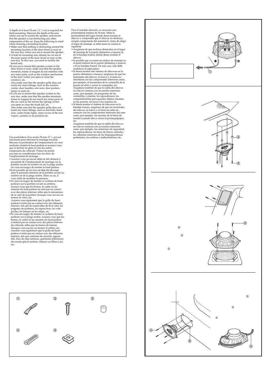 Mounting/montage/montaje, Before mounting, Avant le montage | Antes del montaje, Parts list/liste des pièces/lista de las piezas | Sony XS-V5742A User Manual | Page 2 / 2