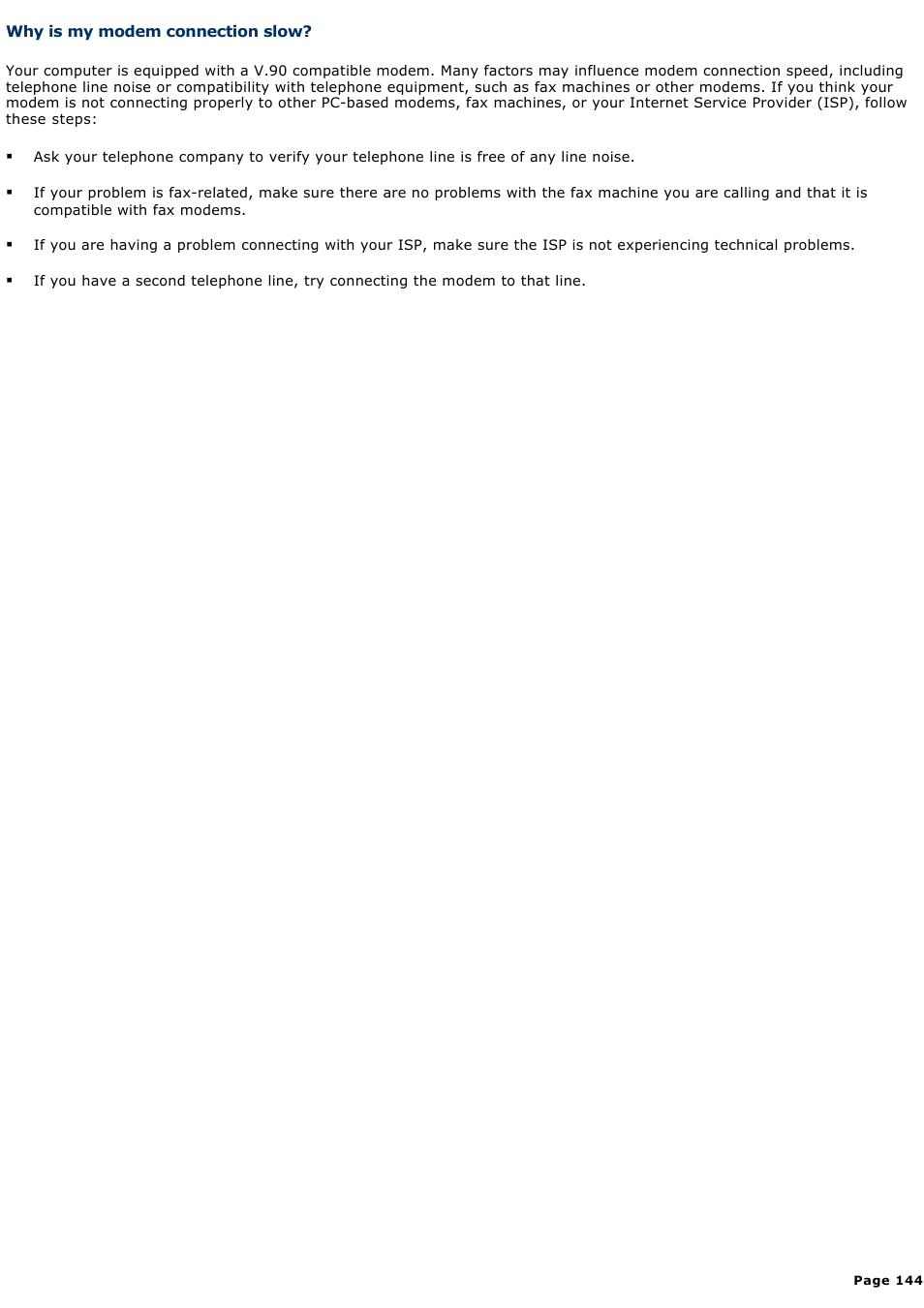 Why is my modem connection slow | Sony PCG-TR3AP3 User Manual | Page 144 / 199
