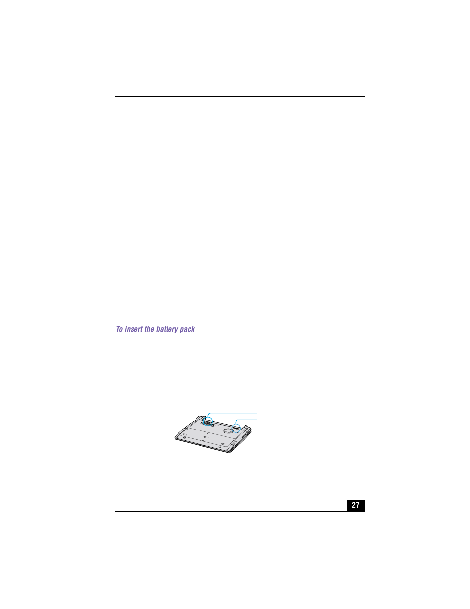 Notes on the ac adapter, Using battery power, To insert the battery pack | Unlock/lock lever | Sony PCG-R505TEK User Manual | Page 27 / 150