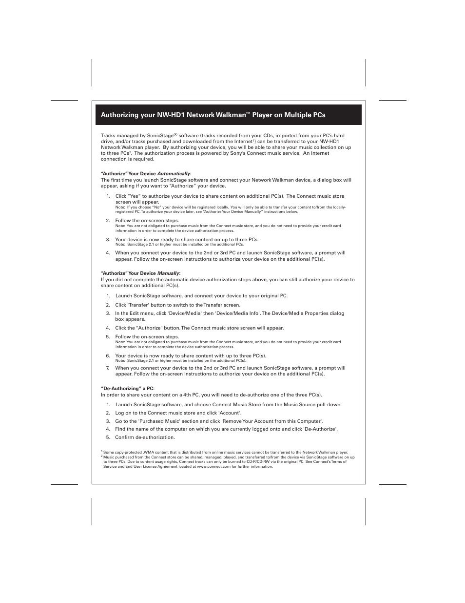 Sony NW-HD1 User Manual | 1 page