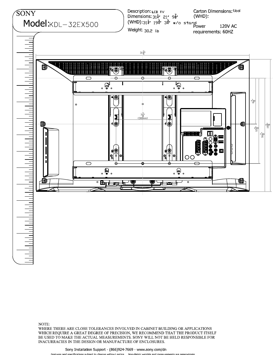 Model | Sony KDL-32EX500 User Manual | Page 3 / 3