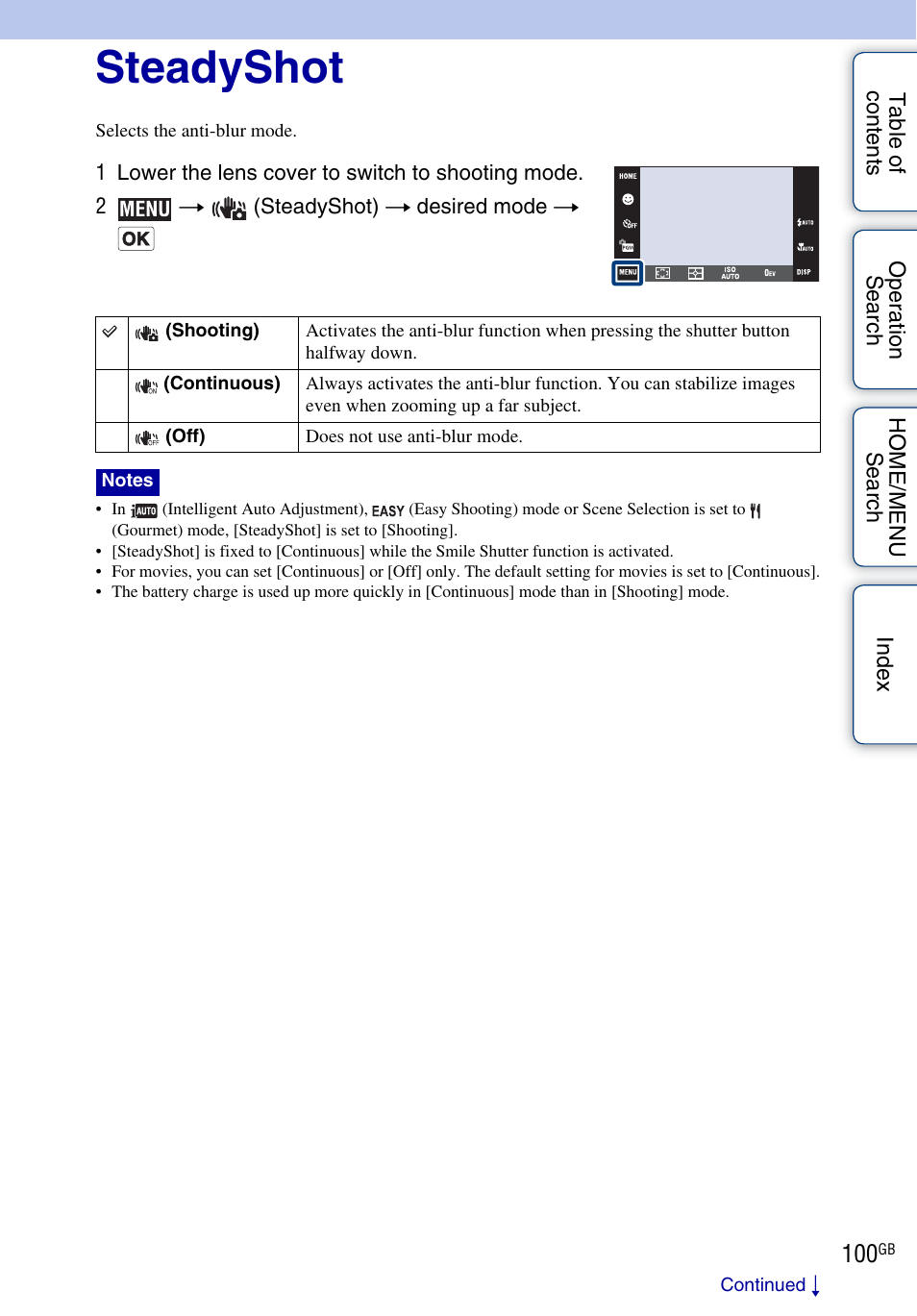 Steadyshot | Sony DSC-T900 User Manual | Page 100 / 170