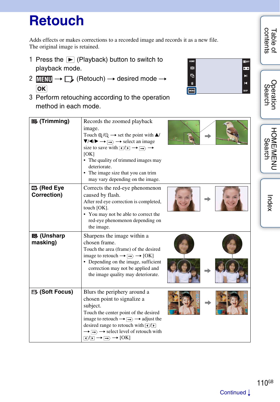 Retouch, Retouch) | Sony DSC-T900 User Manual | Page 110 / 170