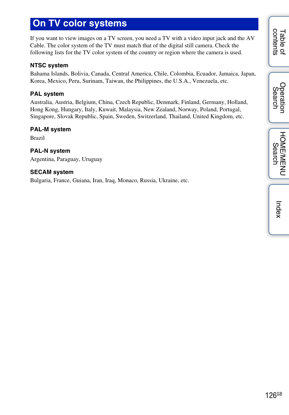 On tv color systems | Sony DSC-T900 User Manual | Page 126 / 170