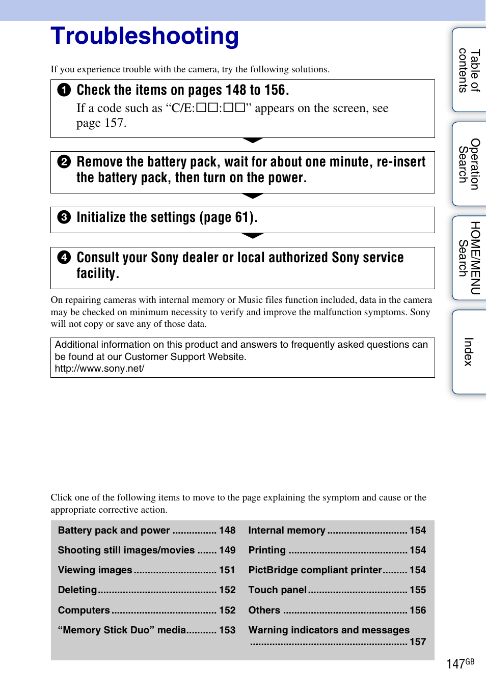 Troubleshooting | Sony DSC-T900 User Manual | Page 147 / 170