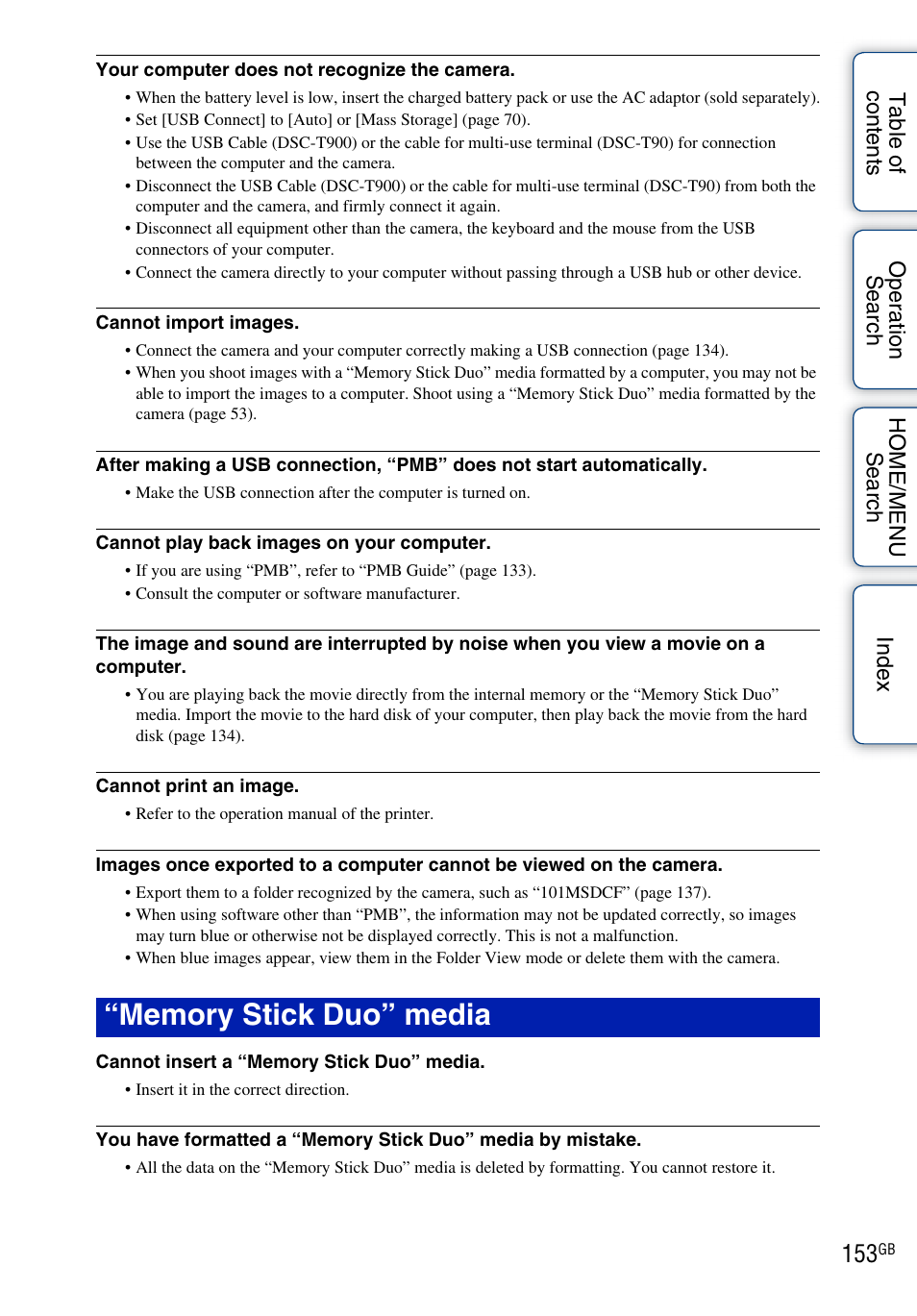 Memory stick duo” media | Sony DSC-T900 User Manual | Page 153 / 170