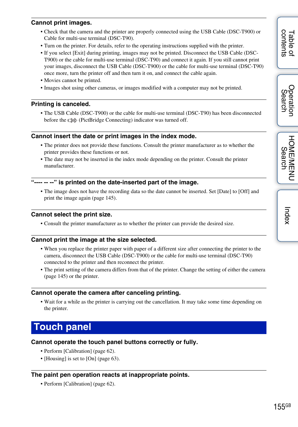 Touch panel | Sony DSC-T900 User Manual | Page 155 / 170