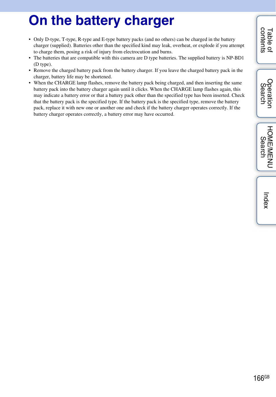 On the battery charger | Sony DSC-T900 User Manual | Page 166 / 170