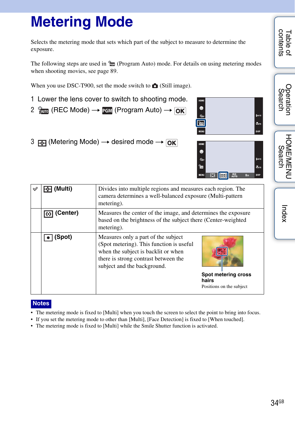 Metering mode | Sony DSC-T900 User Manual | Page 34 / 170