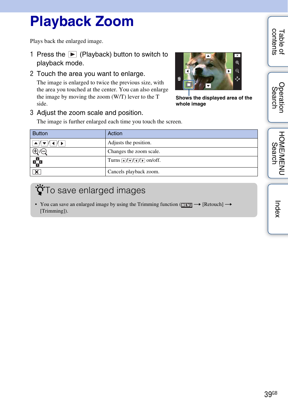 Playback zoom | Sony DSC-T900 User Manual | Page 39 / 170