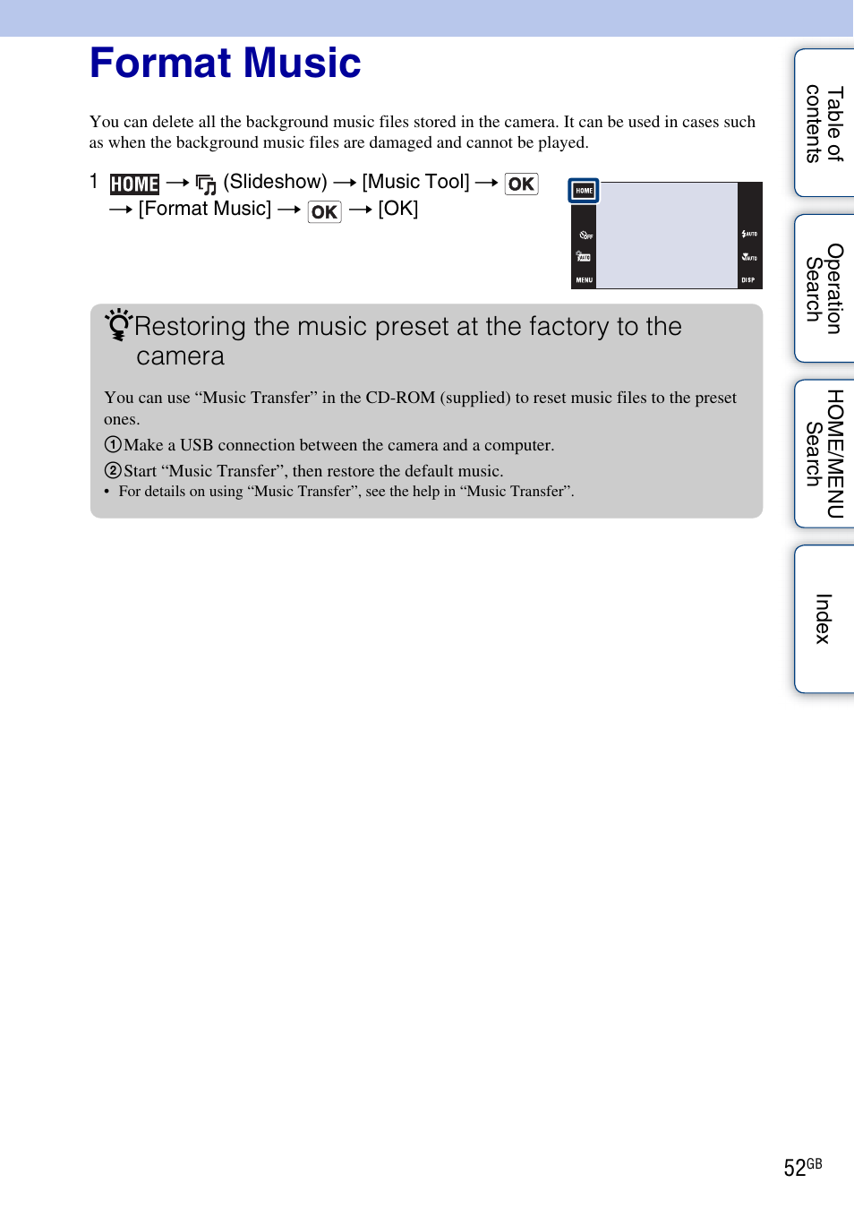 Format music | Sony DSC-T900 User Manual | Page 52 / 170