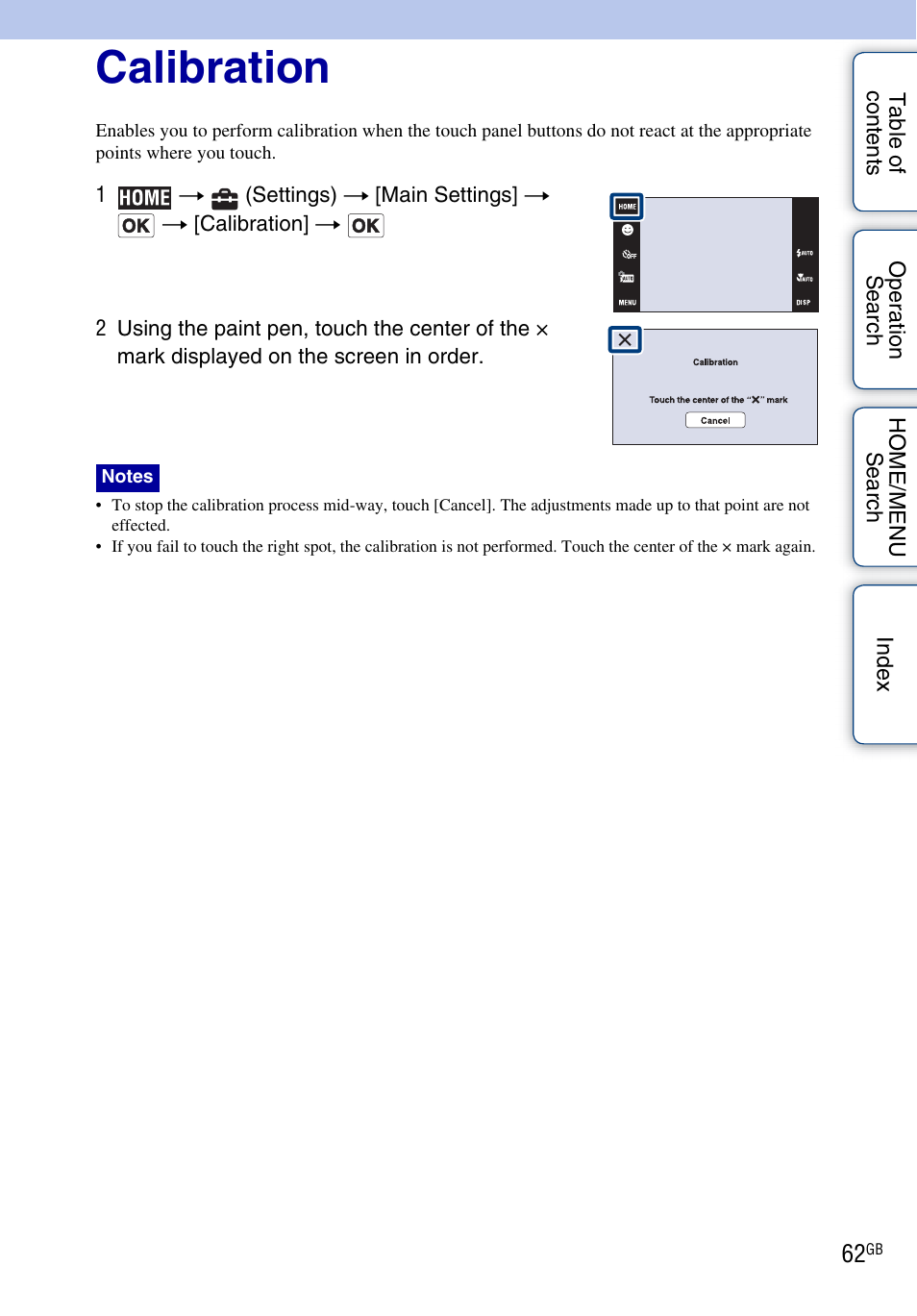 Calibration | Sony DSC-T900 User Manual | Page 62 / 170