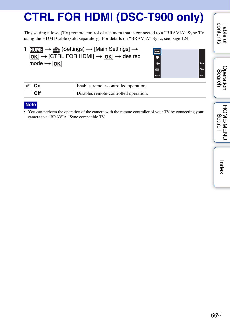 Ctrl for hdmi (dsc-t900 only) | Sony DSC-T900 User Manual | Page 66 / 170