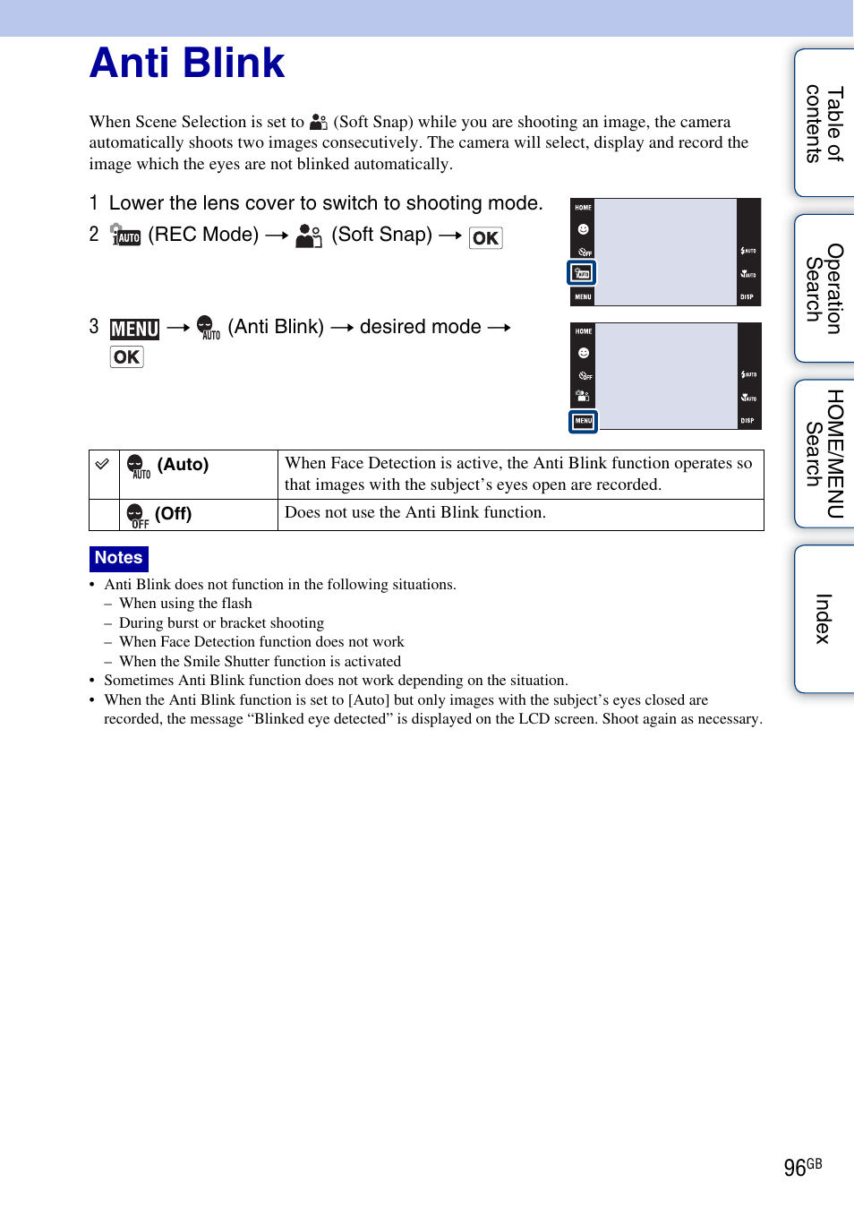 Anti blink | Sony DSC-T900 User Manual | Page 96 / 170