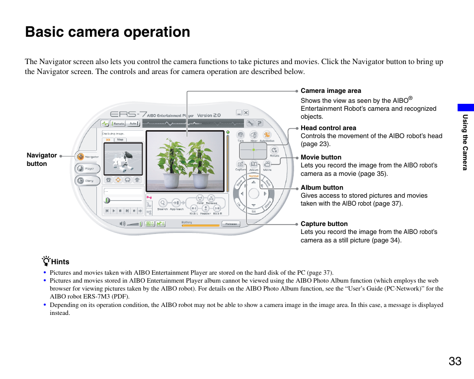 Basic camera operation | Sony ERS-7M3 User Manual | Page 33 / 99