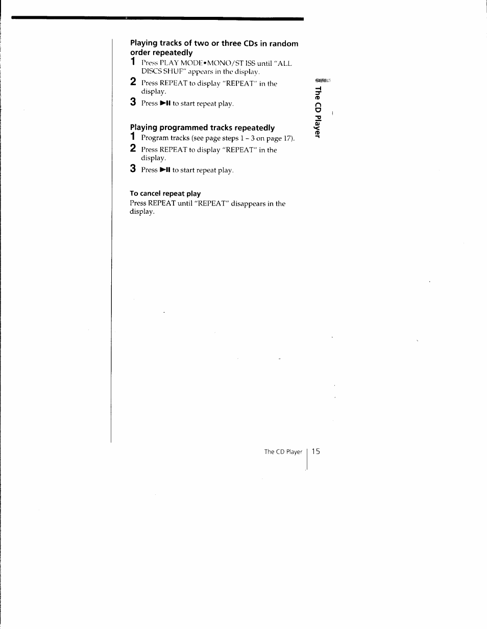 Playing programmed tracks repeatedly, To cancel repeat play | Sony CFD-C1000 User Manual | Page 15 / 36