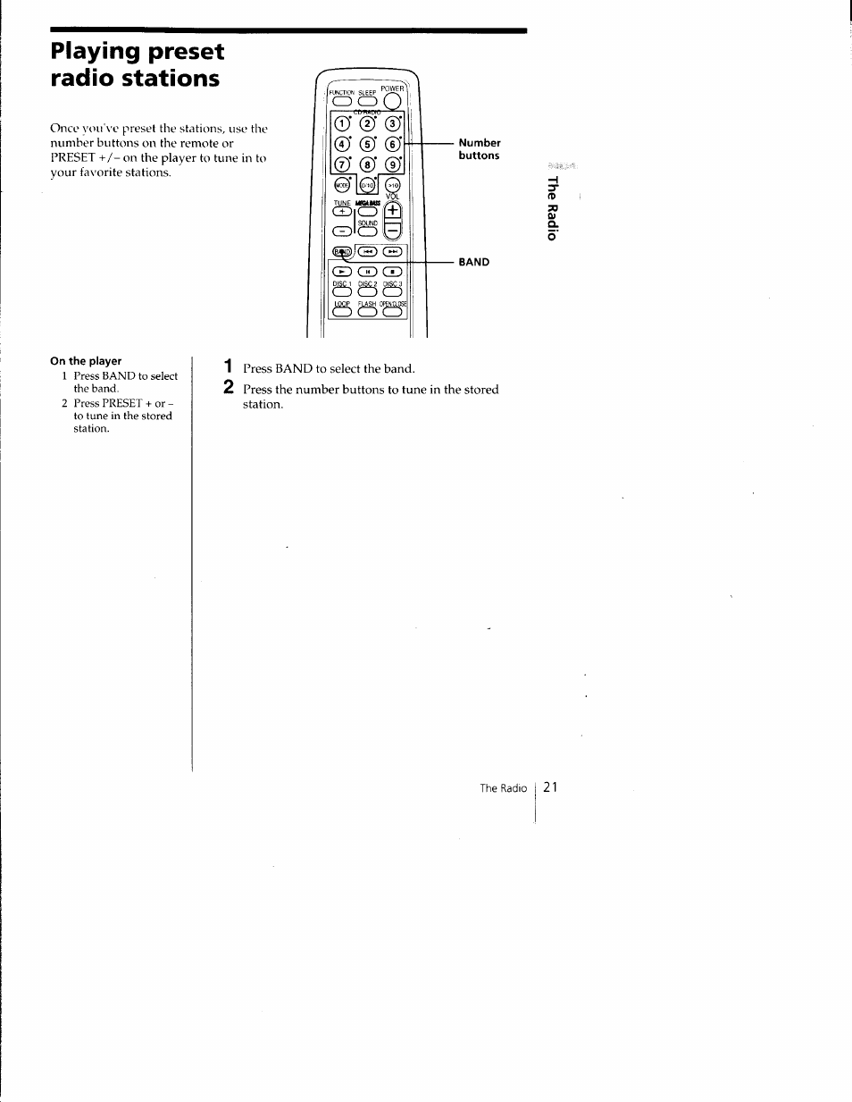 Playing preset radio stations | Sony CFD-C1000 User Manual | Page 21 / 36